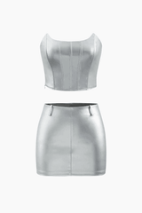 Metallic Strapless Corset Top And A-line Mini Skirt Set - HouseofHalley