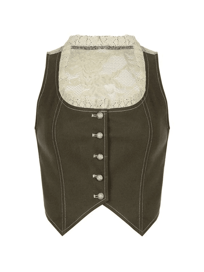 Paneled Lace Button Front Corset Top