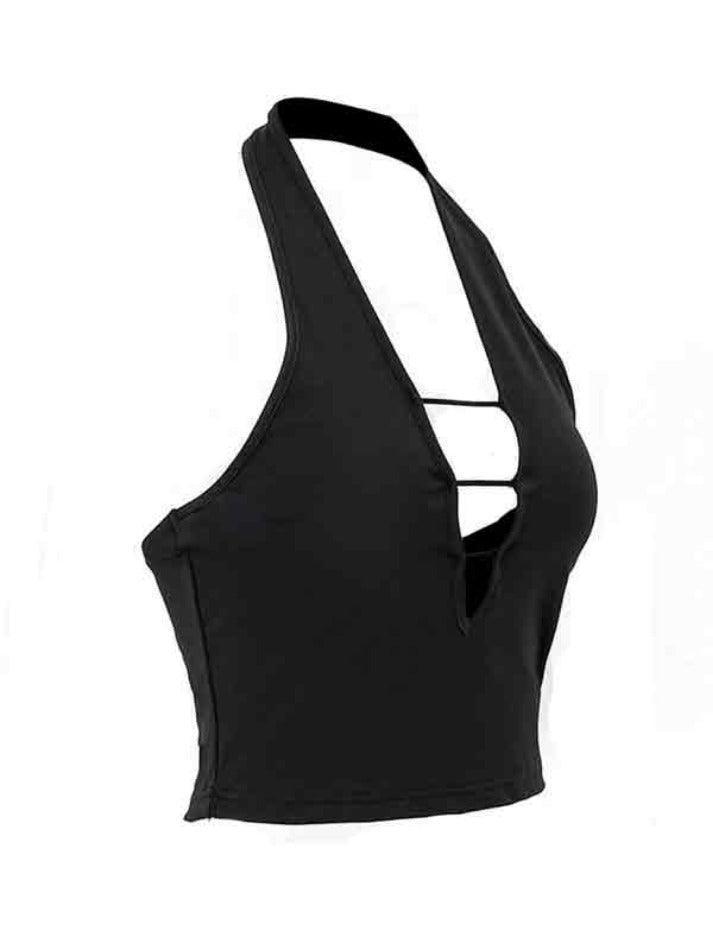 Plunge Neck Cutout Halter Vest