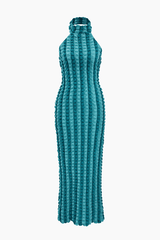 Popcorn TextuRed Halter Backless Maxi Dress - HouseofHalley