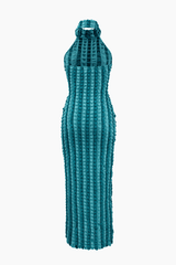 Popcorn TextuRed Halter Backless Maxi Dress - HouseofHalley