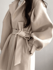 Puff Sleeve Belted Woolen Coat - HouseofHalley