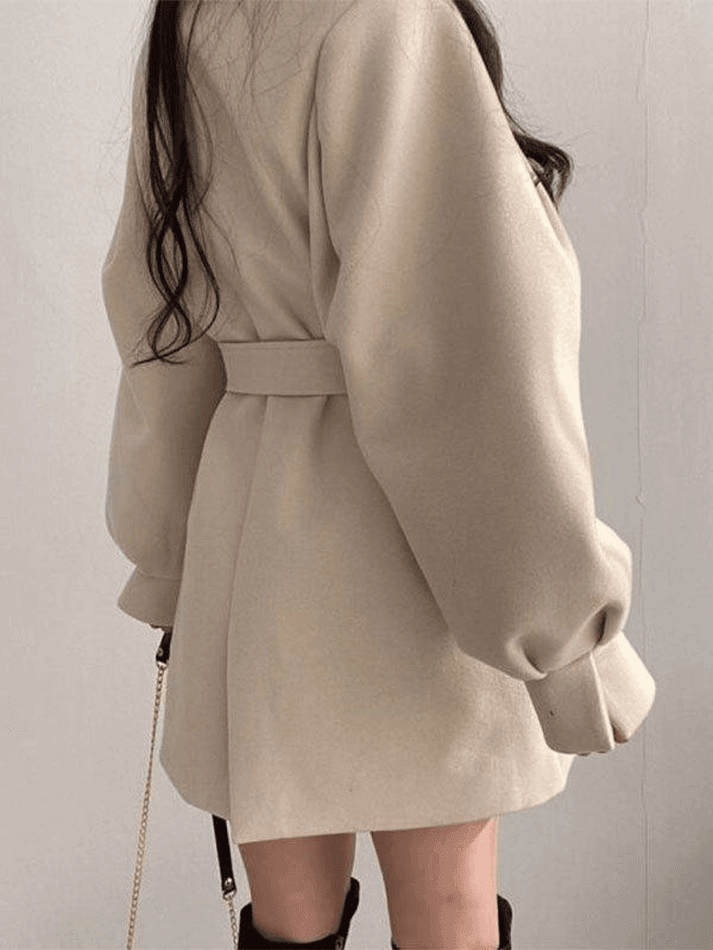 Puff Sleeve Belted Woolen Coat - HouseofHalley