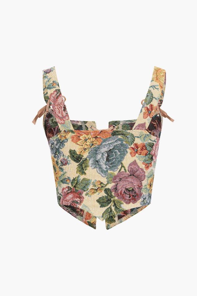 Retro Floral Tie On Front Corset Top - HouseofHalley