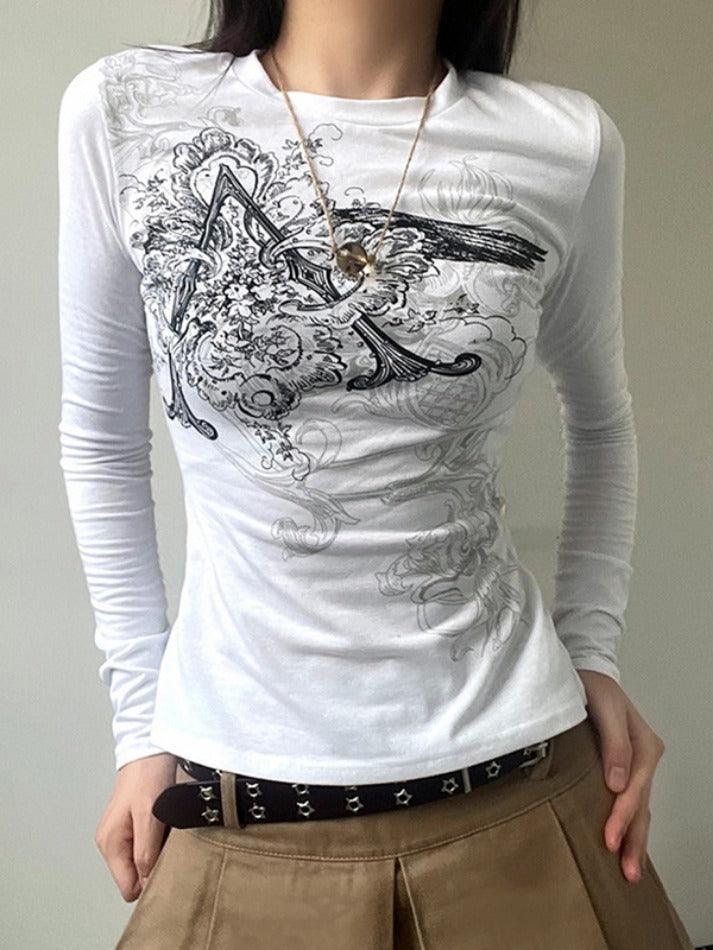 Retro Print Slim Long Sleeve Tee