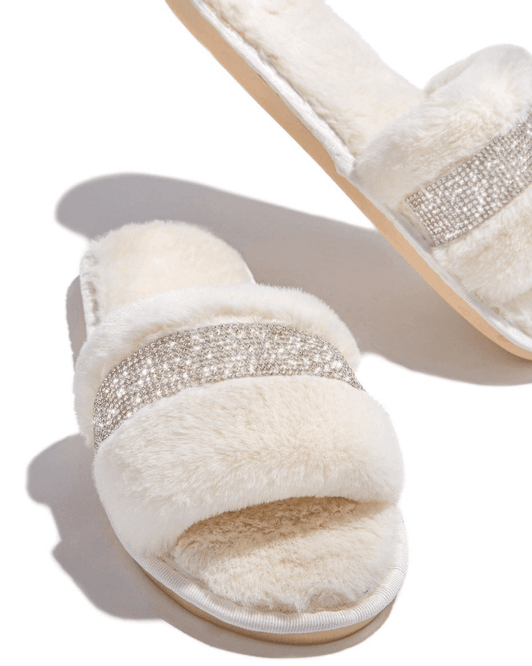 Rhinestone Fluff Flat Slippers - HouseofHalley