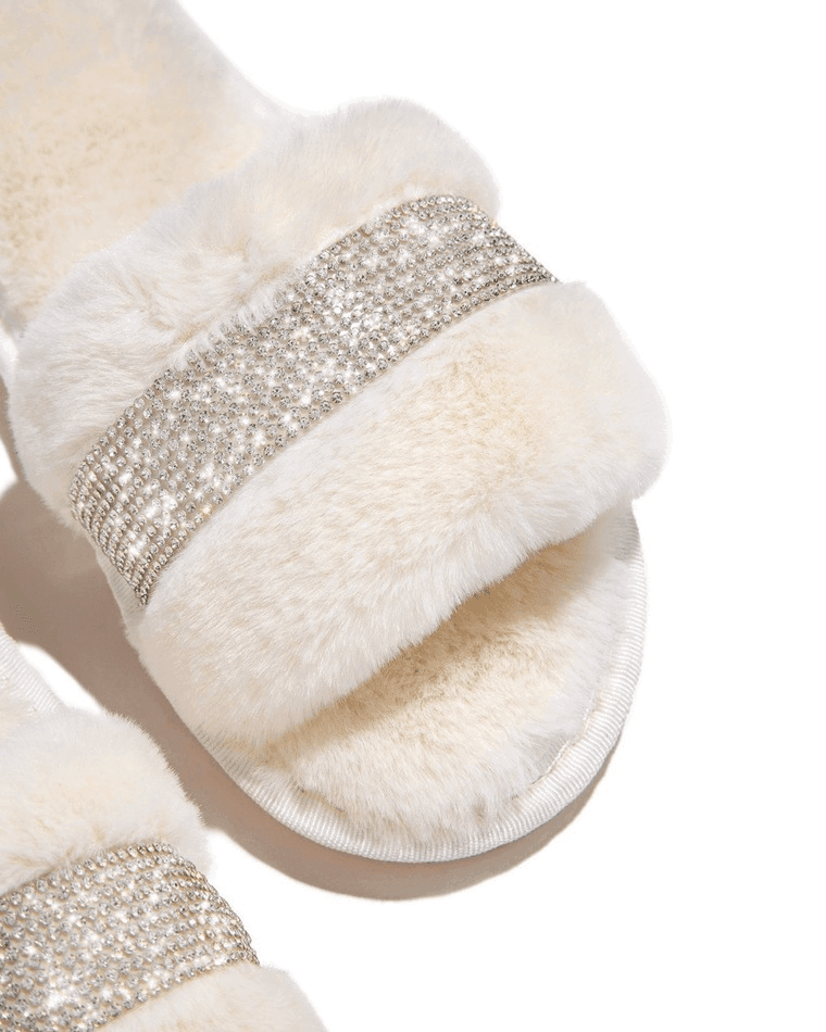 Rhinestone Fluff Flat Slippers - HouseofHalley