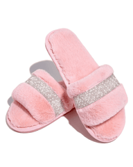 Rhinestone Fluff Flat Slippers - HouseofHalley