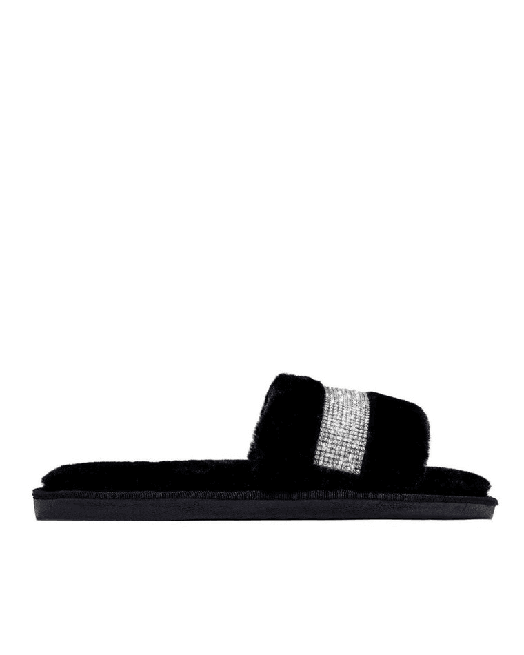 Rhinestone Fluff Flat Slippers - HouseofHalley