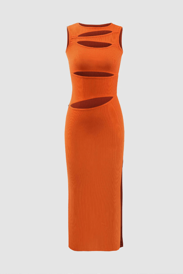 Ribbed Cut Out Side Slit Sleeveless Maxi Dress - HouseofHalley