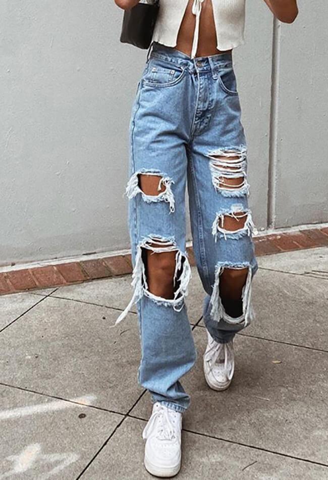 Ripped High Waist Boyfriend Jeans - HouseofHalley