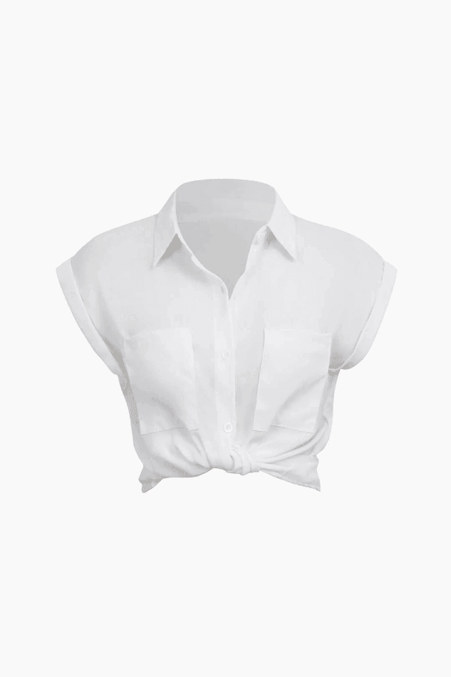 Rolled Cuff Knotted Hem Shirt - HouseofHalley