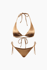 Satin Triangle Tie Side Bikini Set - HouseofHalley