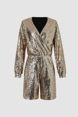 Sequin V-neck Long Sleeve Romper - HouseofHalley