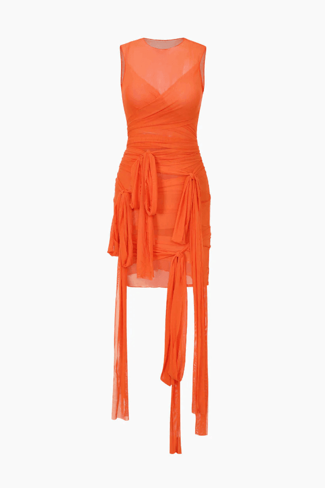 Sheer Mesh Ribbon Mini Dress - HouseofHalley