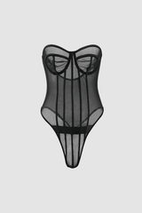 Sheer Mesh Strapless Corset Bodysuit - HouseofHalley