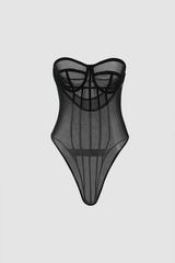 Sheer Mesh Strapless Corset Bodysuit - HouseofHalley