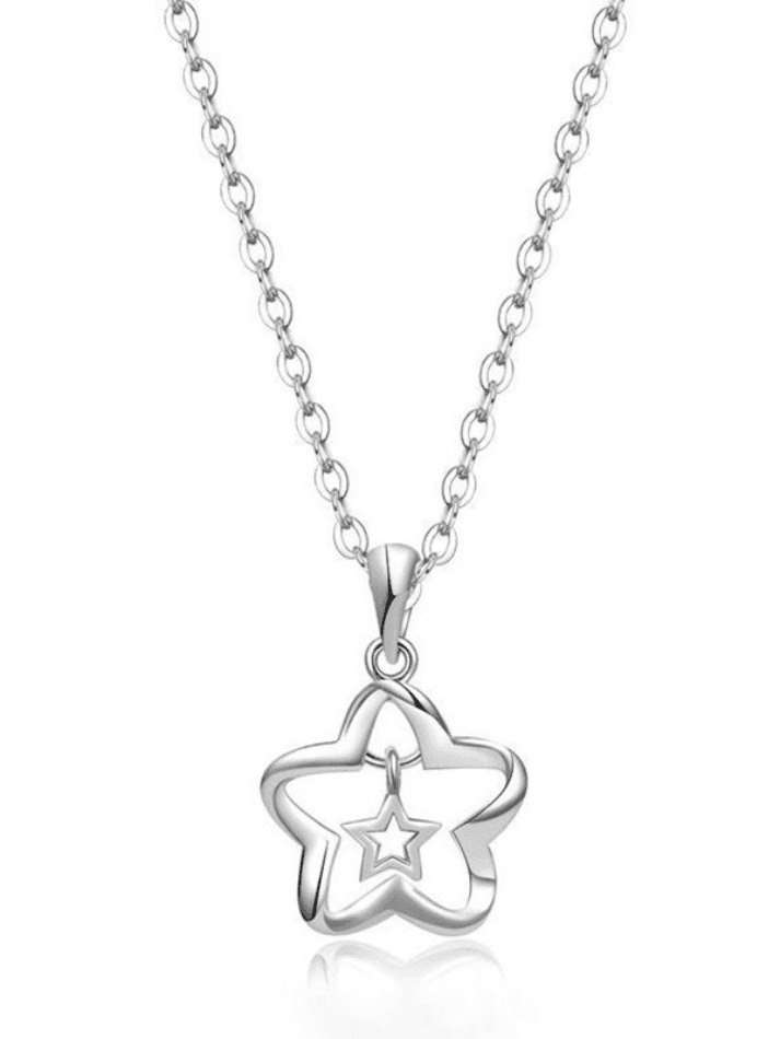 Silver Hollow Out Star Charm Necklace