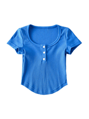 Solid Color Curved Hem Short Knit Top - HouseofHalley