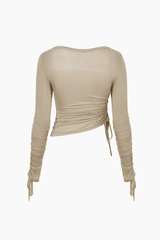 Square Neck Drawstring Ruched Long Sleeve Top - HouseofHalley