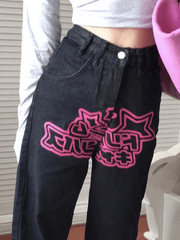 Star Heart Pattern Boyfriend Jeans