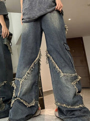 Street Frayed Patch Splice Mopping Boyfriend Jeans - HouseofHalley