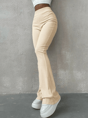 Stretchy Ribbed Flare Leg Pants - HouseofHalley