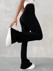 Stretchy Ribbed Flare Leg Pants - HouseofHalley