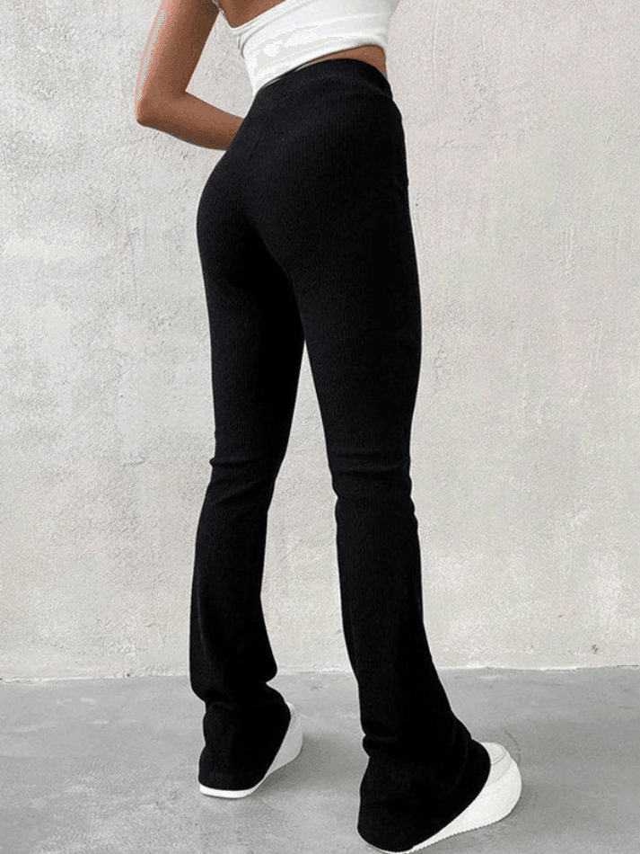 Stretchy Ribbed Flare Leg Pants - HouseofHalley