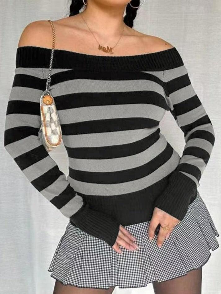 Striped Off Shoulder Knit Top - HouseofHalley