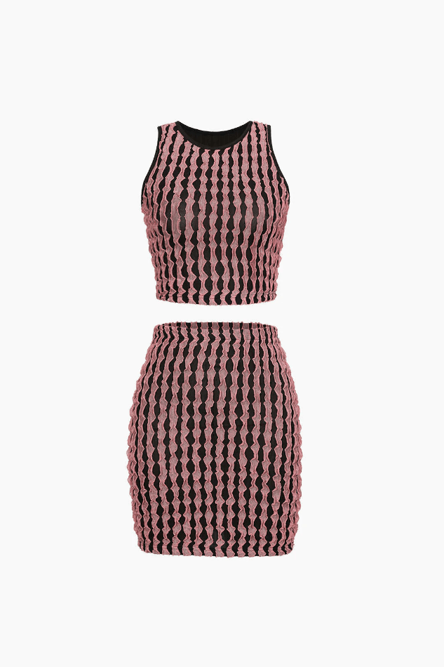 Texture Cropped Tank Top And Mini Skirt Set - HouseofHalley