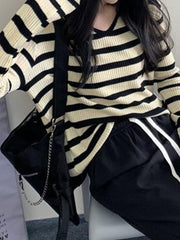 V Neck Stripe Long Sleeve Knit