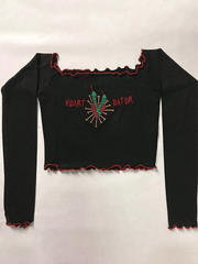 Vintage Embroidery Fungus Off Shoulder Long Sleeve Tee - HouseofHalley