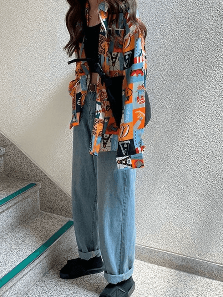 Vintage Mixed Print Long Sleeve Blouse