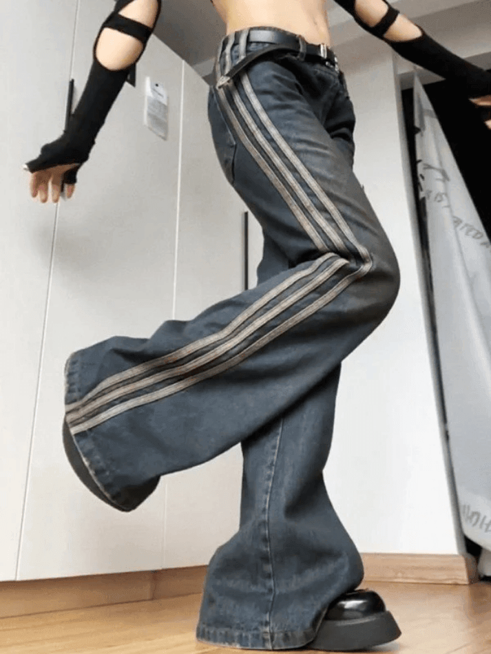 Vintage Side Striped Y2K Flare Jeans - HouseofHalley