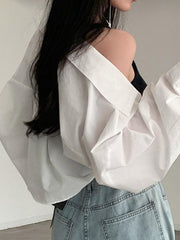 White Loose Thin Cardigan Long Sleeve Blouse - HouseofHalley