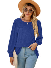 Lantern Sleeve Round Neck Long Sleeve Casual T-Shirt