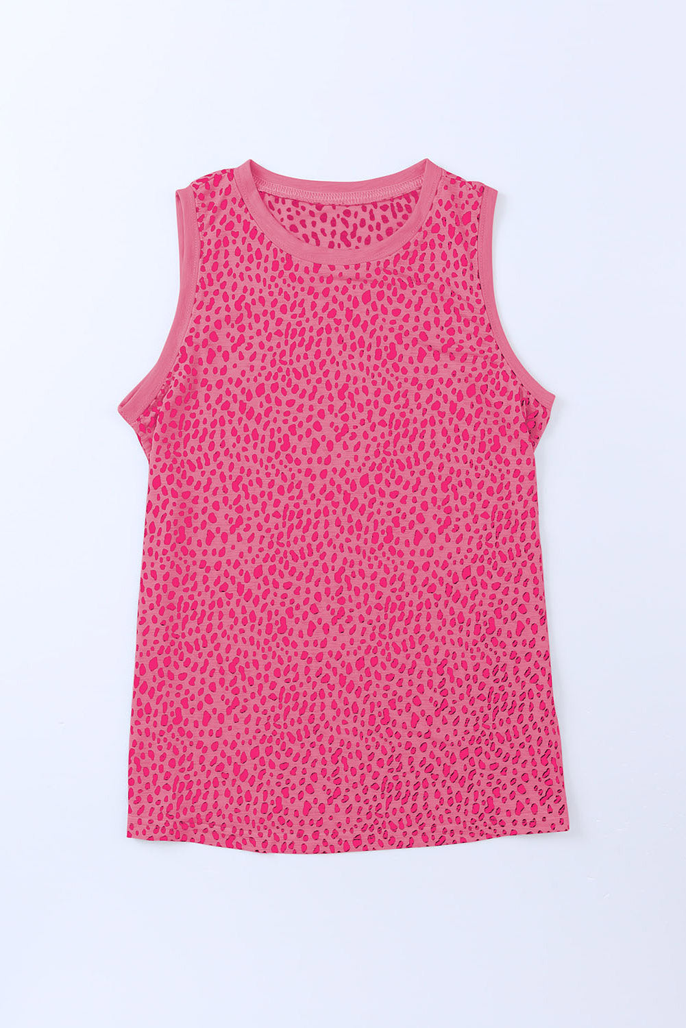 Camiseta sin mangas con cuello redondo y estampado de leopardo rosa