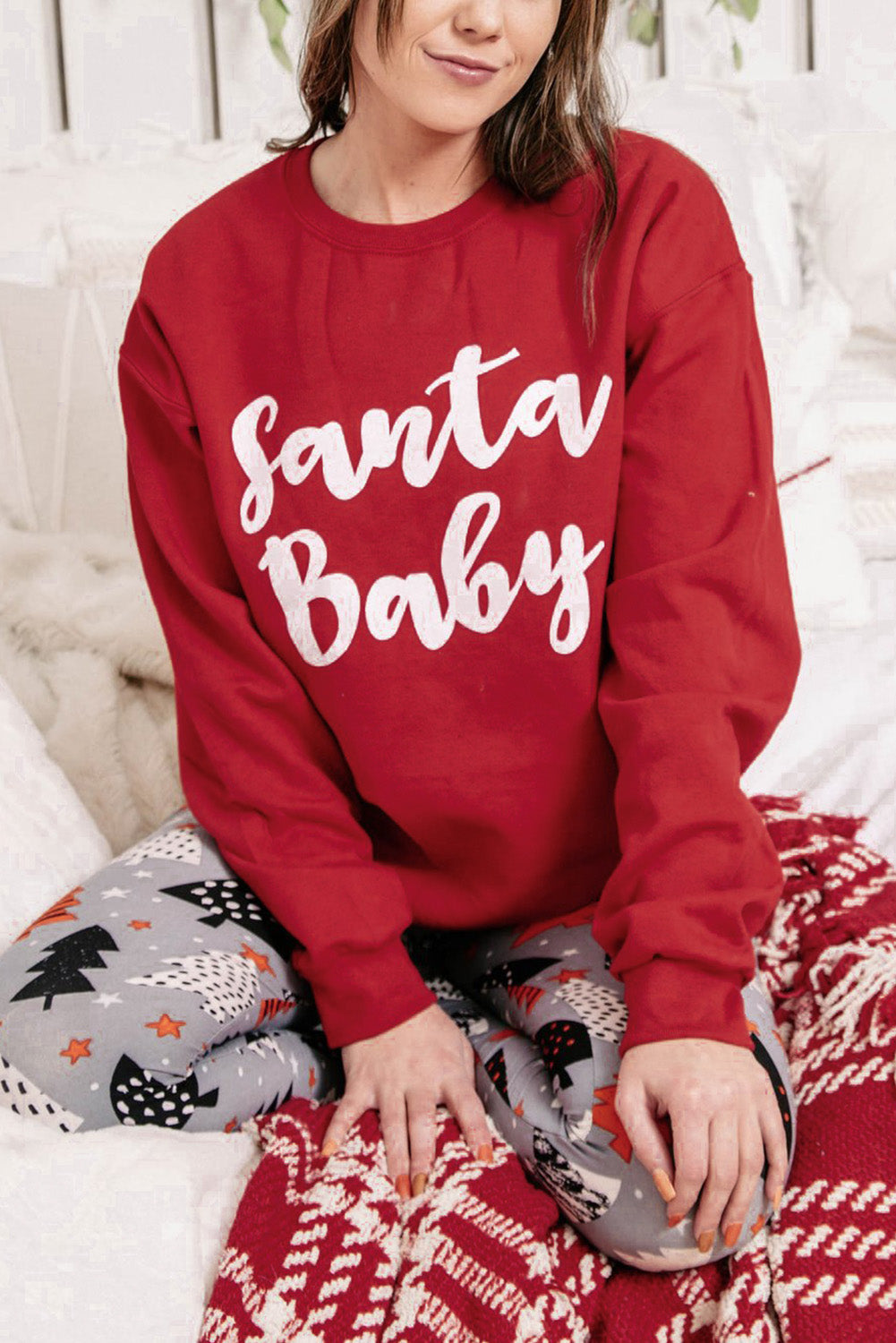 Pink Christmas Jolly Letter Print Pullover Sweatshirt