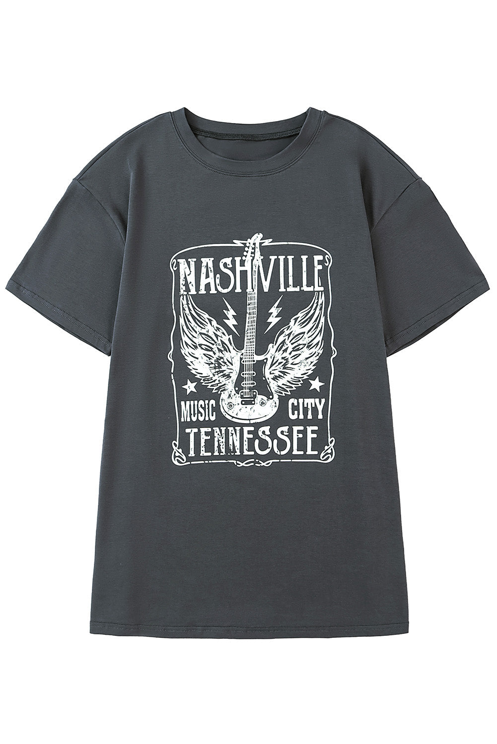 Camiseta extragrande con estampado gráfico de letras y eslogan de guitarra rosa