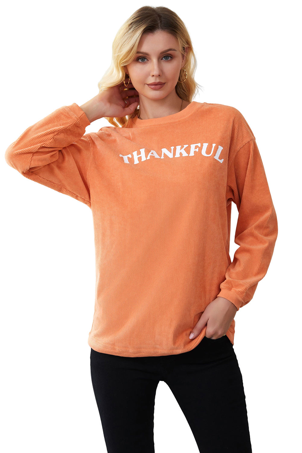 Orange THANKFUL Ribbed Corded Oversized Sweatshirt