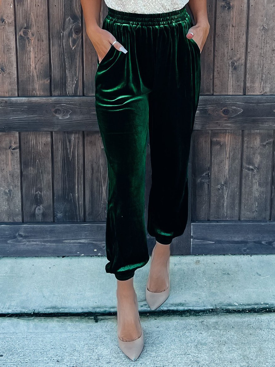 Solid Velvet Straight-leg Pants