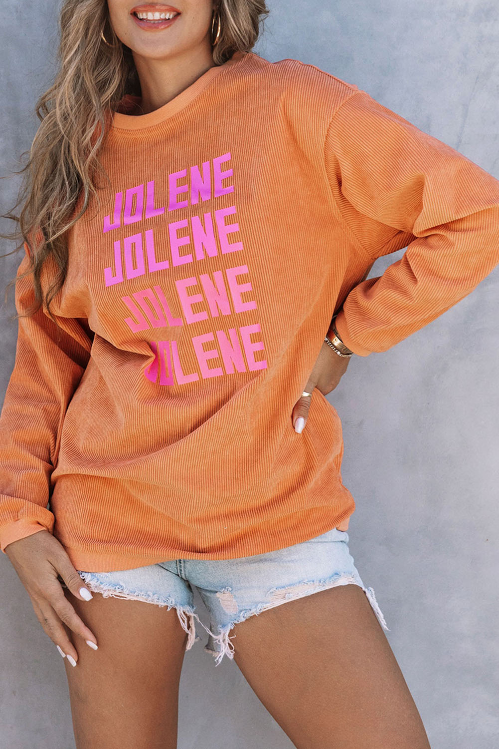 Orange THANKFUL Ribbed Corded Oversized Sweatshirt