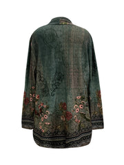 Plus Size Casual Overcoat, Women's Plus Floral Aztec Print Long Sleeve Medium Stretch Cardigan