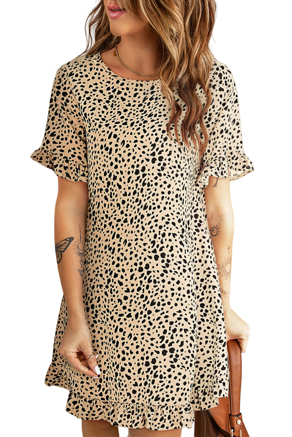 Camiseta sin mangas con cuello redondo y estampado de leopardo rosa