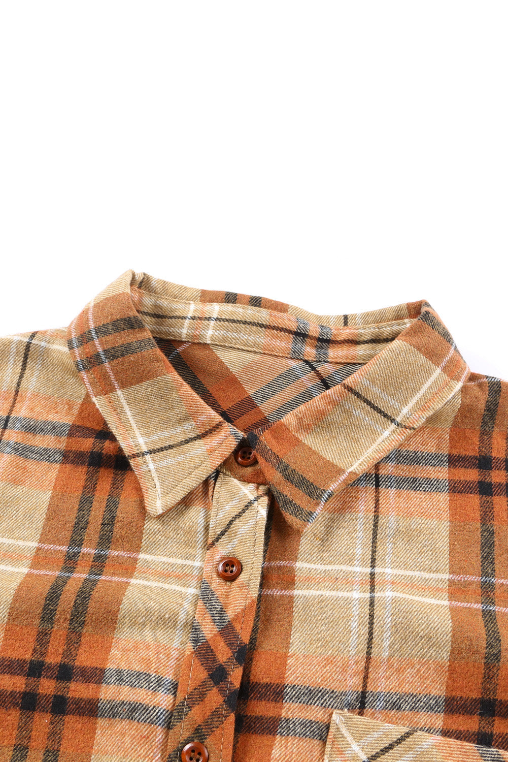 Orange Plus Size Buttons Plaid Pattern Shirt