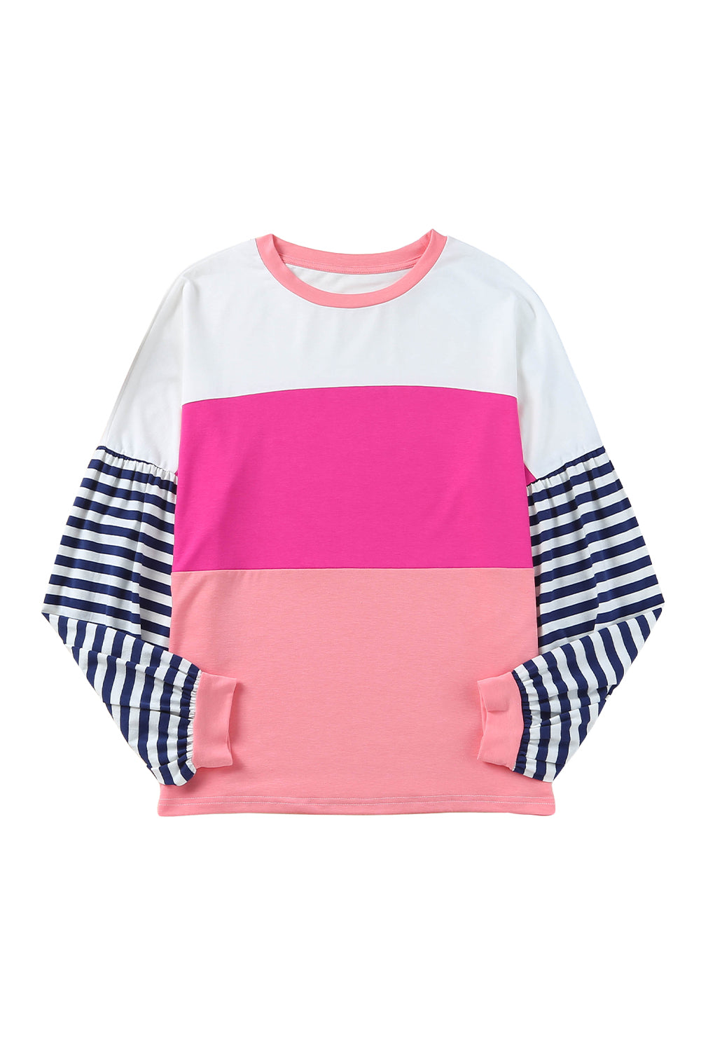 Pink Color Block Bubble Striped Sleeve Top