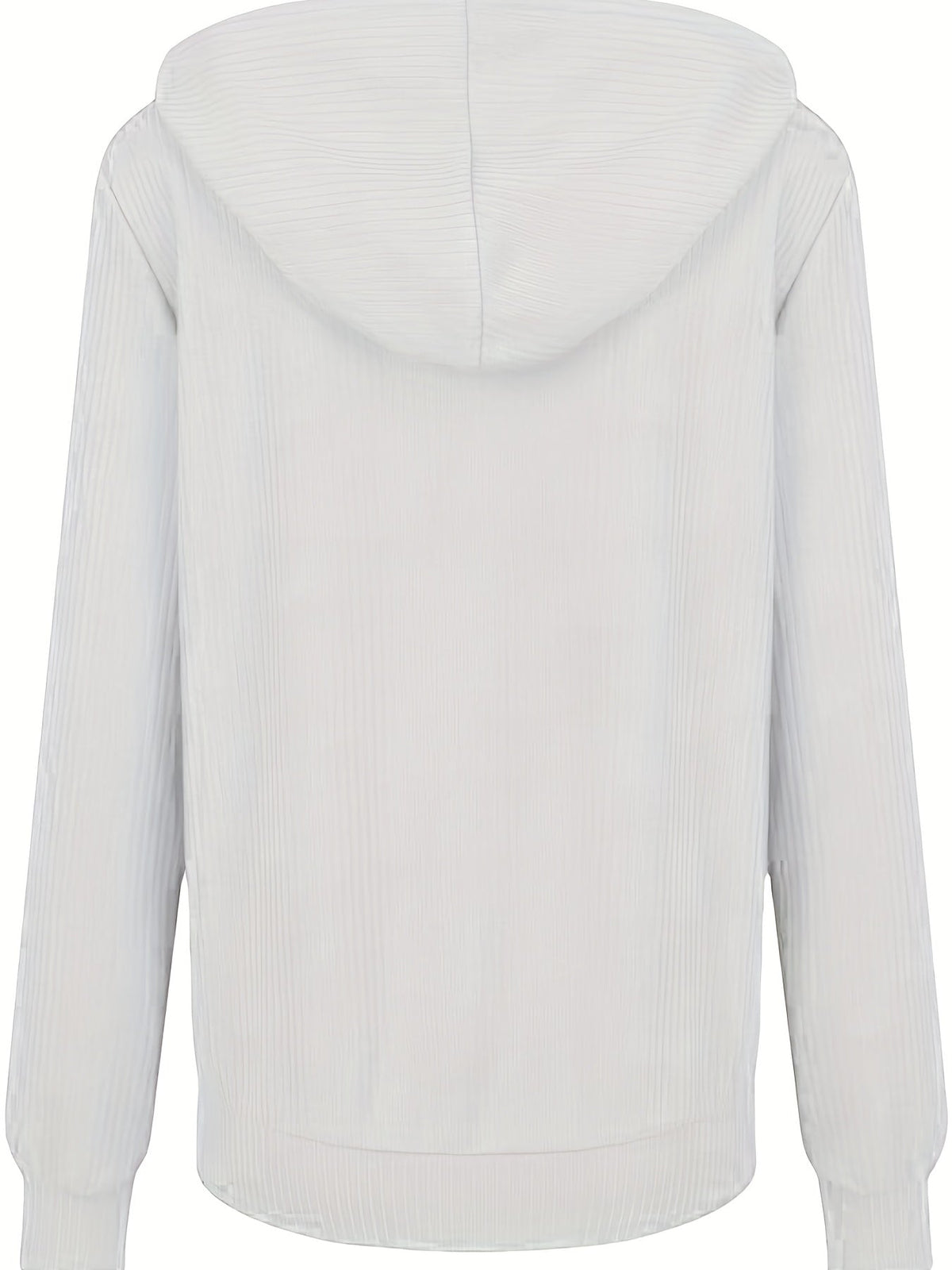 Plus Size Casual Coat, Women's Plus Solid Ribbed Zip Up Long Sleeve Drawstring Hoodie Sweater