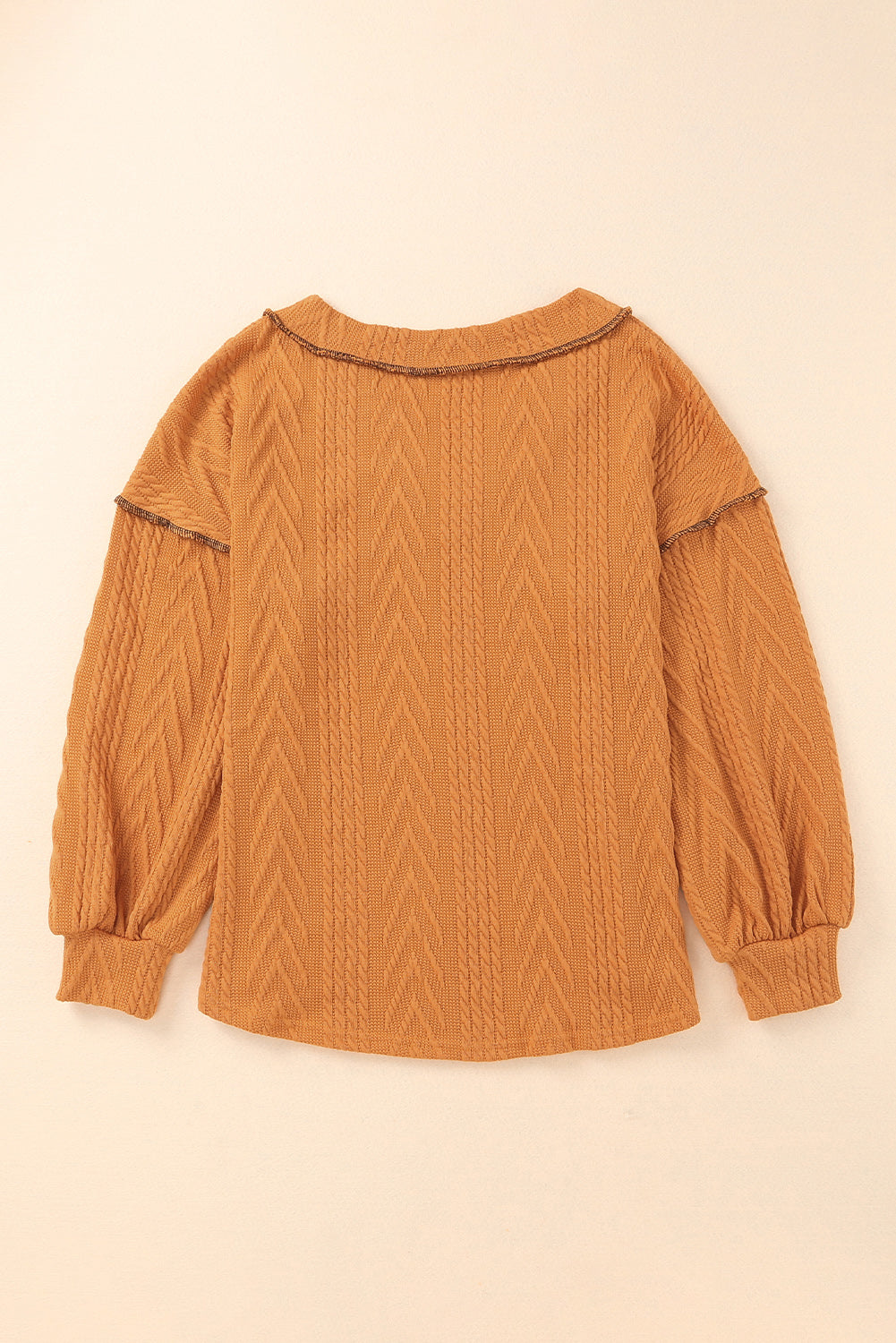 Orange Textured V Neck Long Sleeve Knit Top