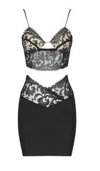 VESTIDO MINI DE DOS PIEZAS CON ENCAJE Y VESTIDO BANDAGE EN NEGRO